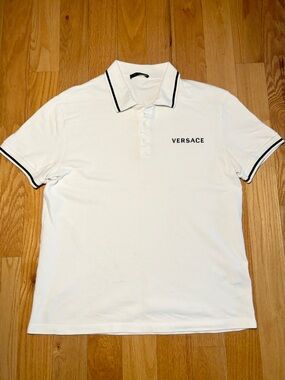 Versace Runway White Embroidered Polo Shirt 🔥